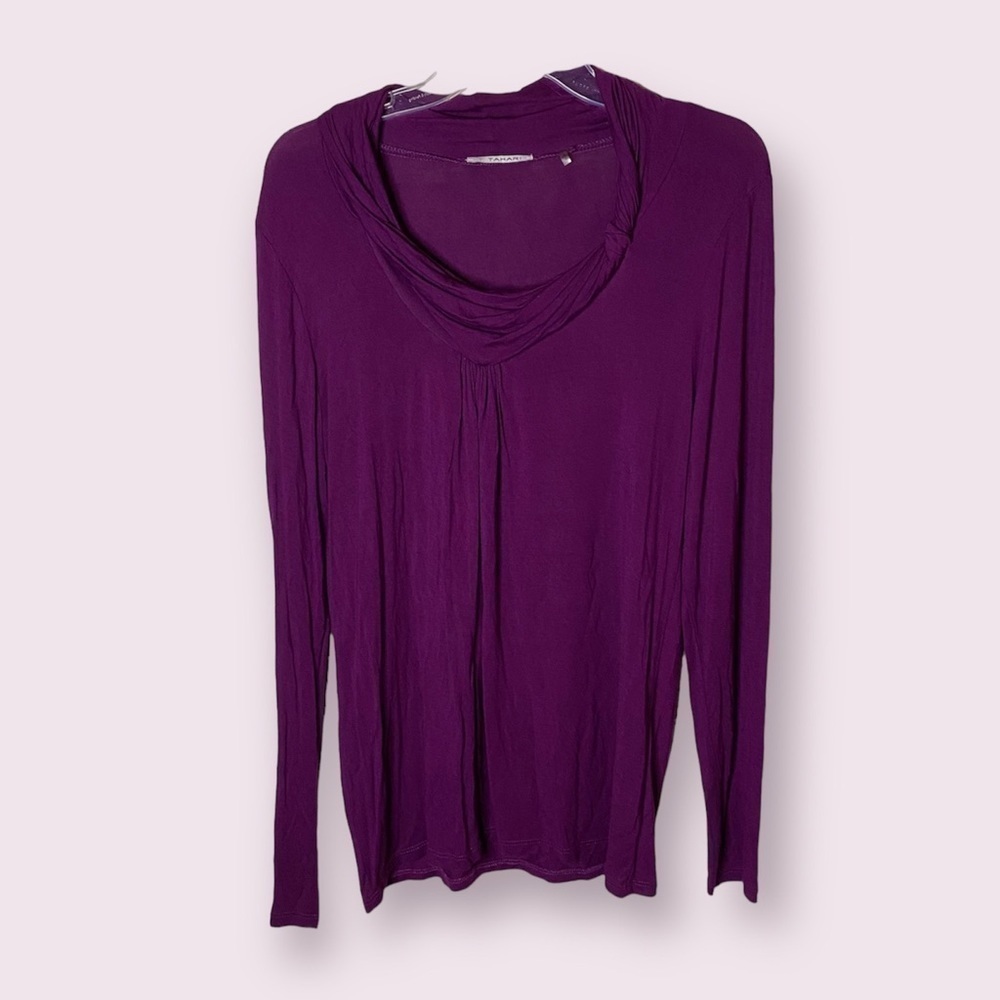 Tahari Women’s Purple Long Sleeve Modal / Elastane Blend Blouse